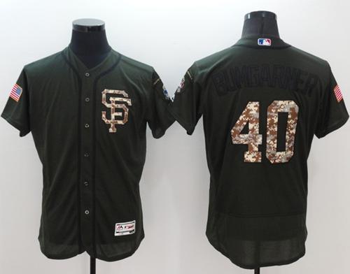 Giants #40 Madison Bumgarner Green Flexbase Authentic Collection Salute to Service Stitched MLB Jersey
